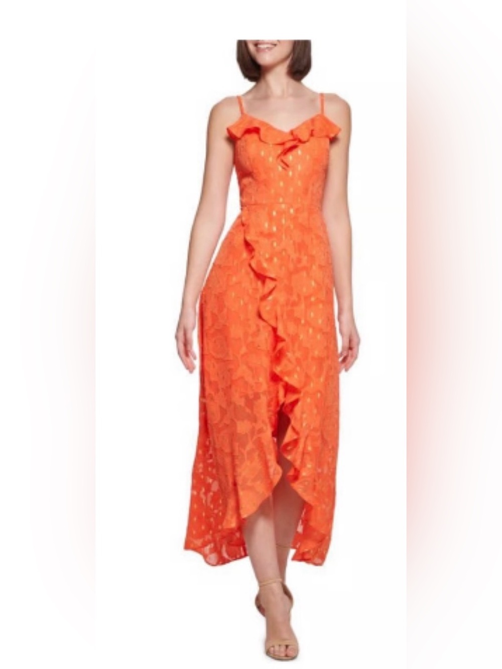 Kensie Red Slip Maxi Dress with Gold Dot Accents